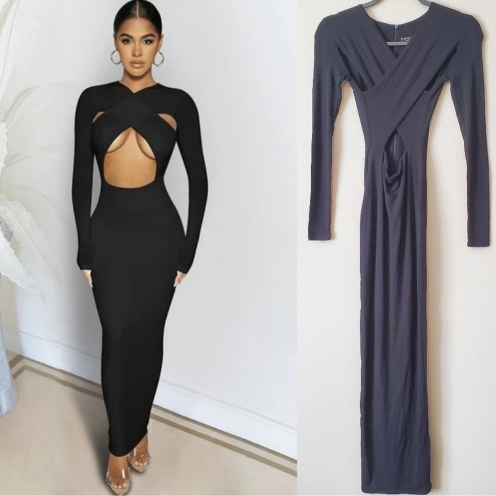 Naked Wardrobe Black Cut Out Tie Front Dress
